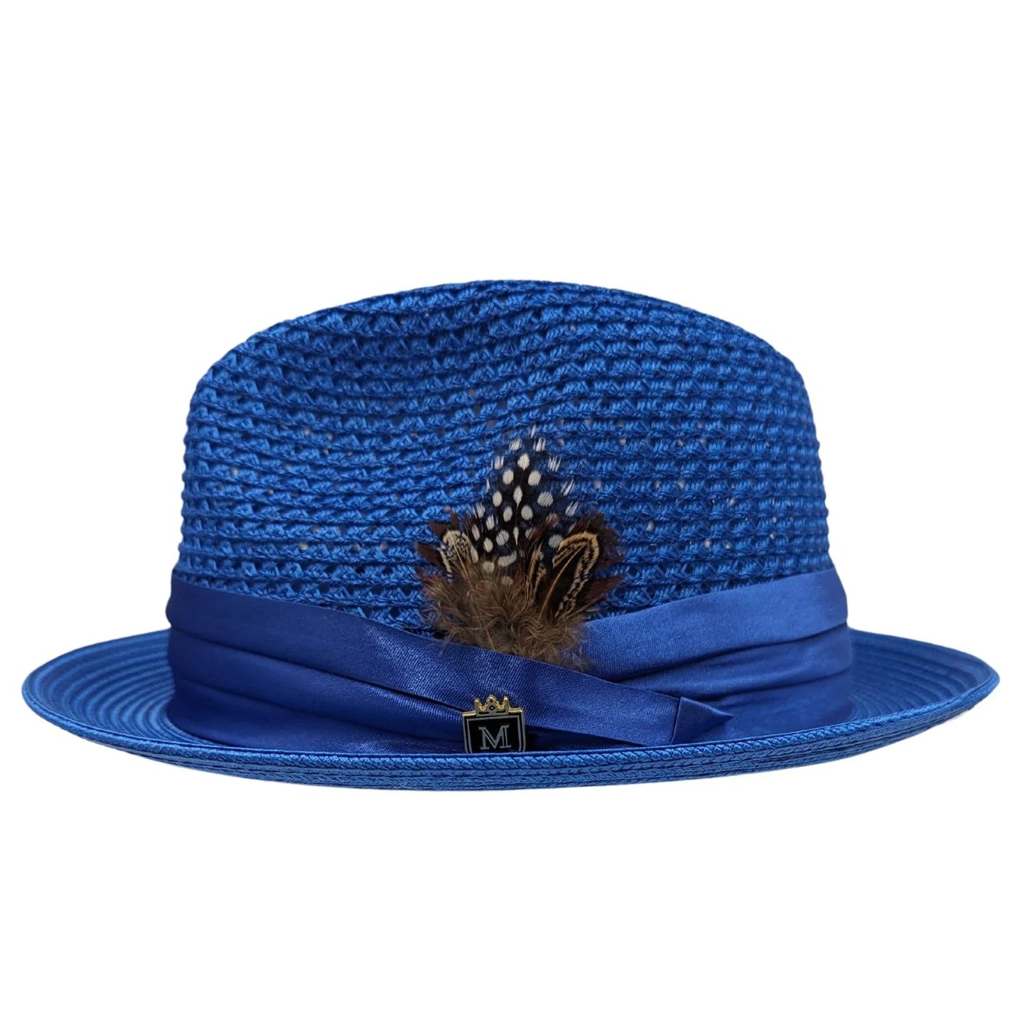 MONTIQUE COBALT Solid Color Pinch Braided Fedora With Matching Satin Ribbon .  H-34