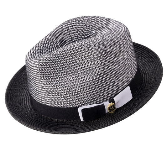 Men's BLACK Braided Two Tone Stingy Brim Pinch Fedora Hat  H68