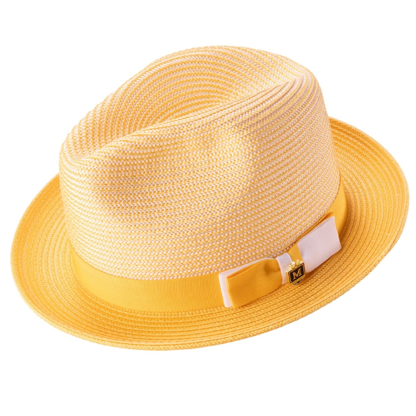 Montique Men's GOLD  Braided Two Tone Stingy Brim Pinch Fedora Hat H68