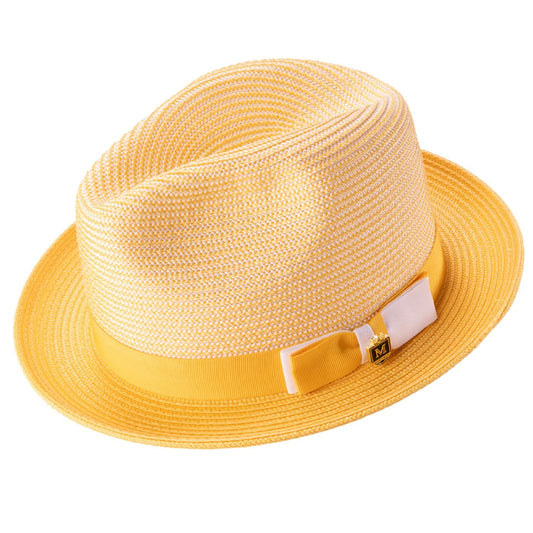 Montique Men's GOLD  Braided Two Tone Stingy Brim Pinch Fedora Hat H68