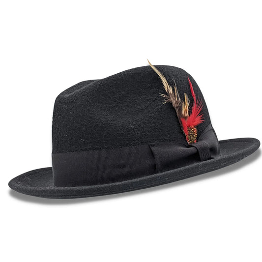 Montique BLACK Lightfelt 2 ½" Wide Brim Wool Felt Pinch HatH-60